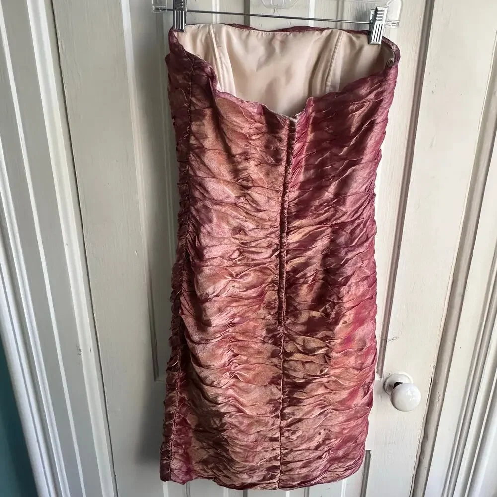 Victor Costa Vintage 90s Strapless Ruched Silk Mini Dress